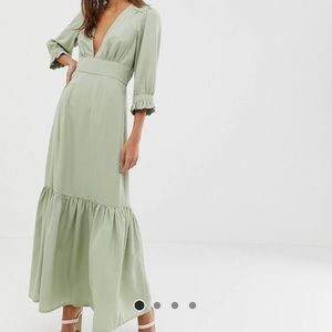 ASOS sage green maxi dress with pep hem